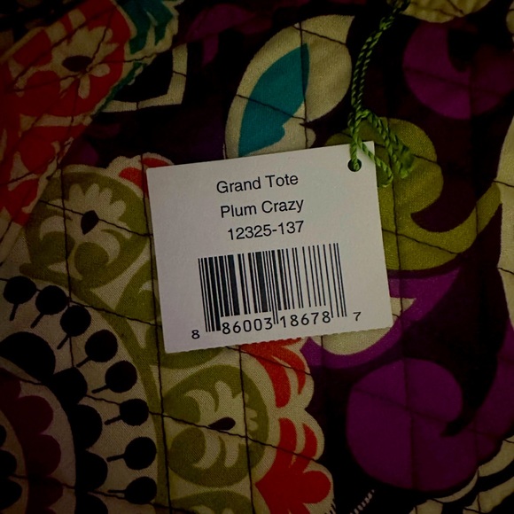 Brand New Vera Bradley Grand Tote in Plum Crazy! - Picture 3 of 3